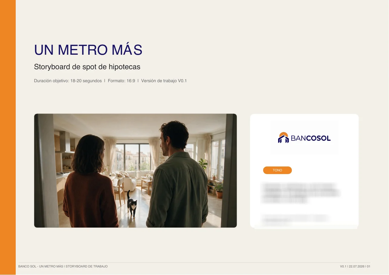 Cover page of the Bancosol storyboard; secondary notes are blurred