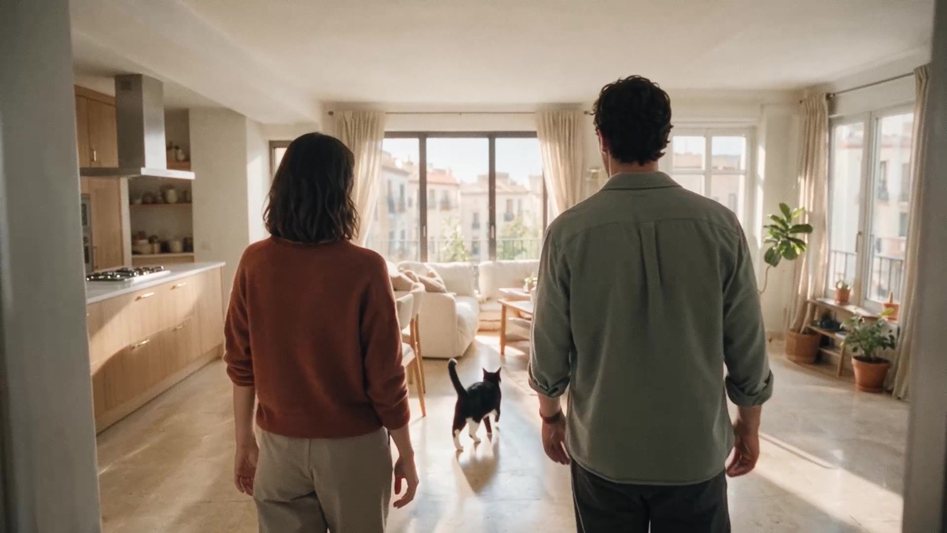 La pareja entra en el nuevo piso